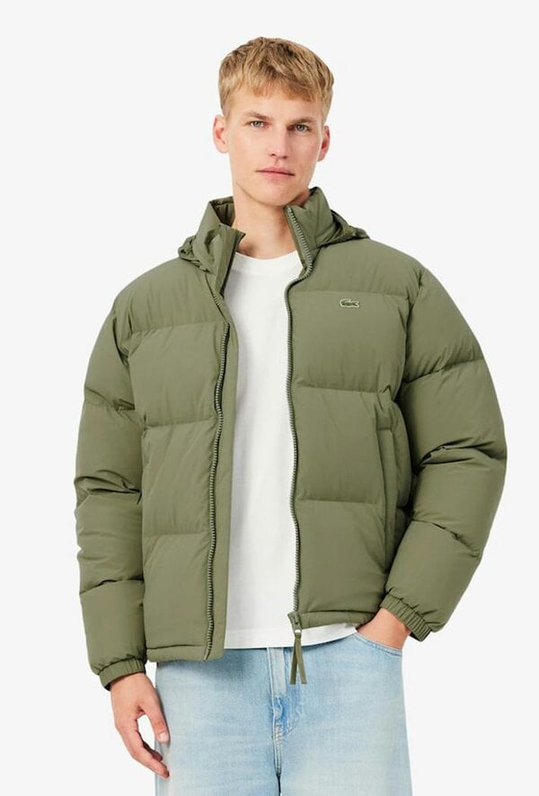 Lacoste Water-Repellent Hooded Down Jacket - Khaki Green