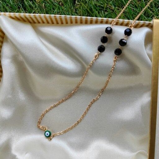 The Colourful Aura Black Bead Evil Eye Minimalistic Mangalsutra Ethnic Nazar Necklace - Gold
