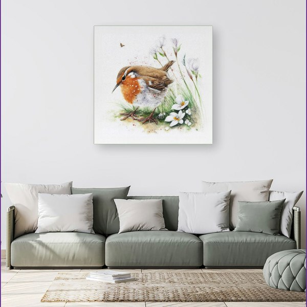 Warren Reed Robin And Daisies Watercolour Canvas