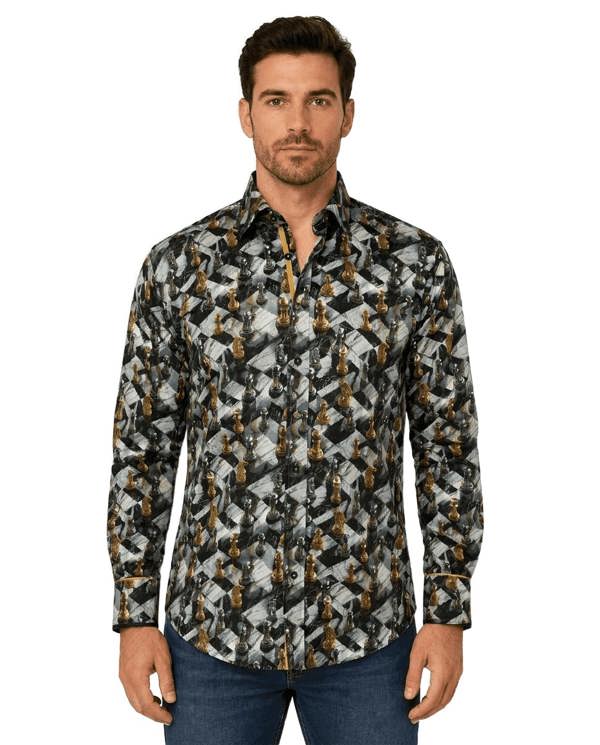 Grey Chess Print Shirt - Claudio Lugli Shirts