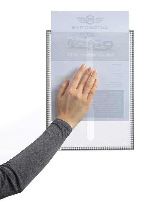 Durable Static Cling UV Info Pocket Signage for Glass | A4 Grey