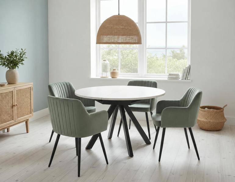 Outdoor Living Harley Extendable Dining Table  with 4 Charlotte Velvet Chairs