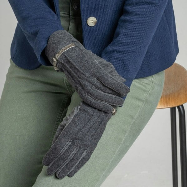 Earth Squared Wool Blend Ladies Gloves – Velvet Bow Detail – One Size