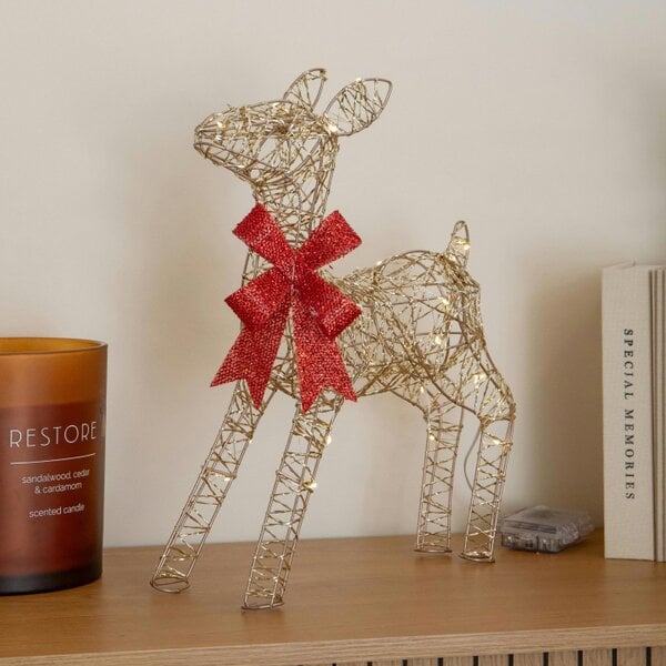 Samuel Alexander 38cm Gold Twist Light Up Baby Reindeer Christmas Decoration with LEDs