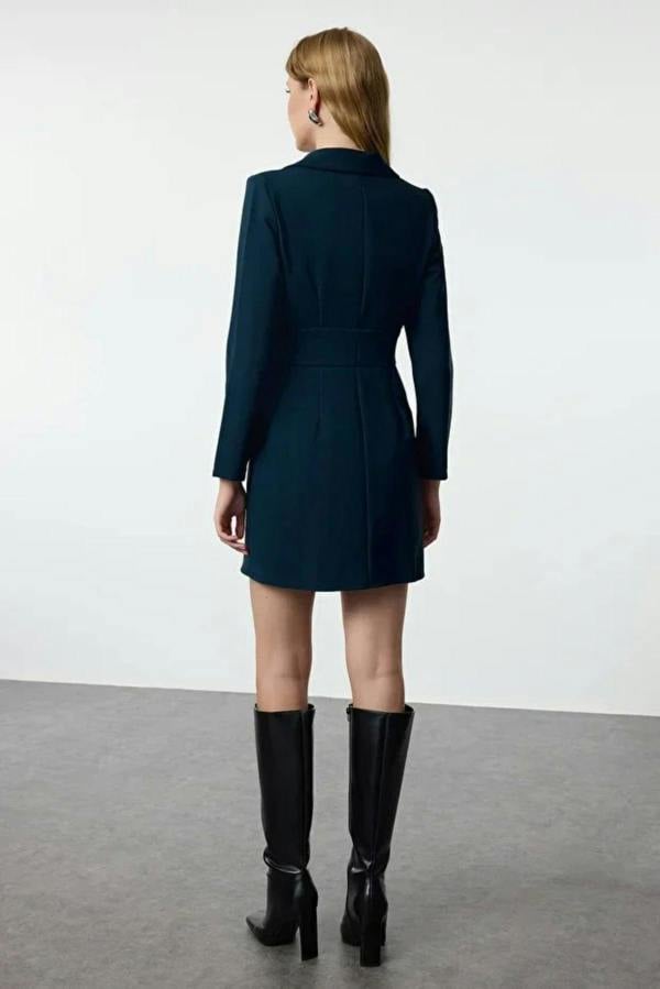 Hoxton Gal Button-Detail Woven Mini Blazer Dress