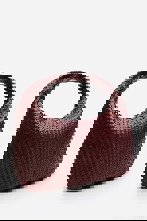 Where's That From Barber Large Contorted Shoulder Bag in Burgundy Woven Faux Leather