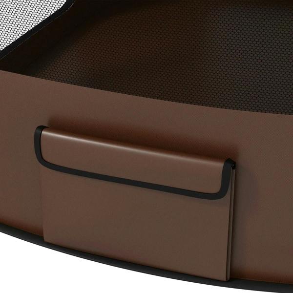 Brown foldable dog pen side panel with built-in handle