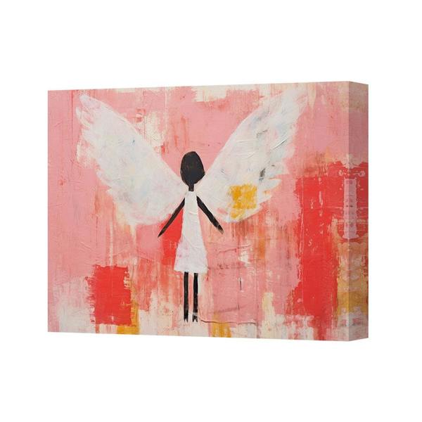 Benjamin Tate Design Angel Canvas Art Print With White Wings On Pink Abstract Background
