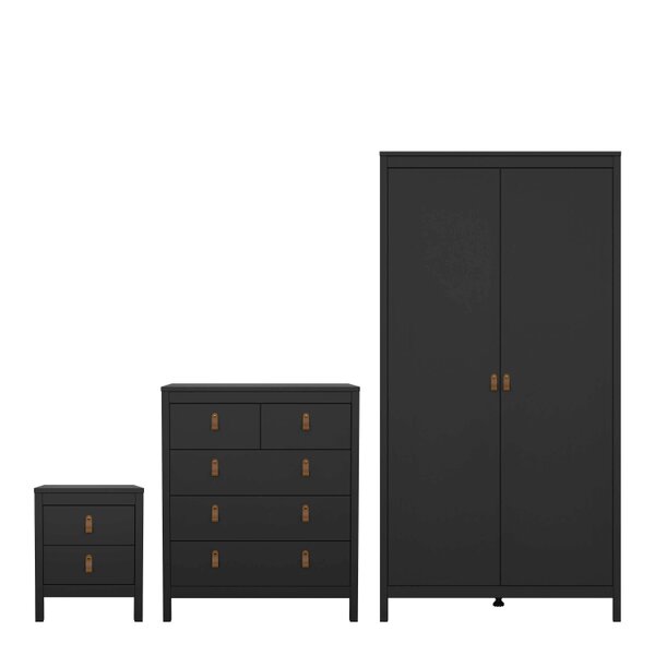 Wyld Haus Wildberry 3 Piece Matt Black Bedroom Furniture Set Leather Handles