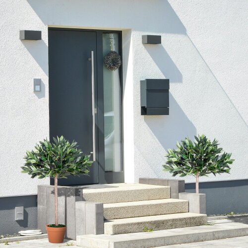 Wyld Haus Miva Set Of 2 Artificial Olive Style Trees In Green With Orange Pots