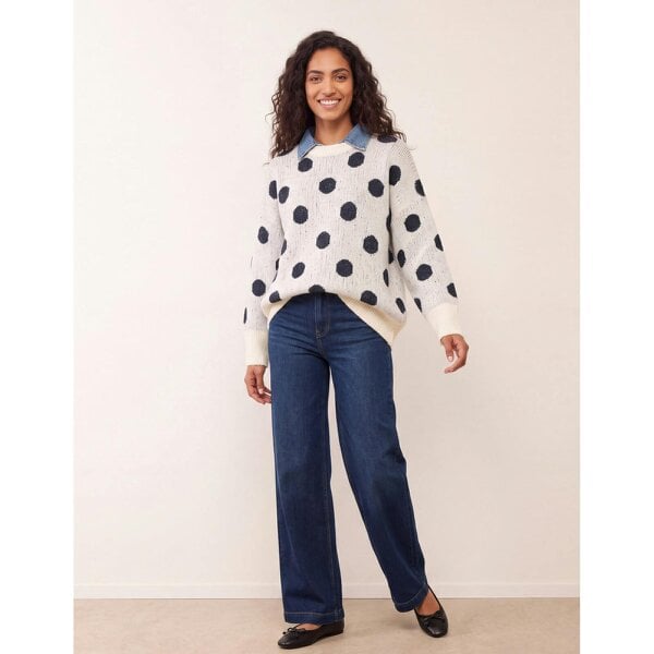 Blue Vanilla Polka Dot Knitted Polo Jumper