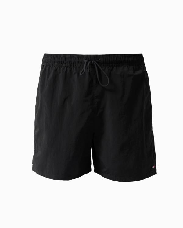front of Tommy Hilfiger Solid Mens Drawstring Swimming Shorts in Black