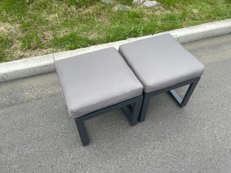 Fimous Aluminum 2 PC Small Footstool Outdoor Garden Furniture With Seat Cushion Patio Furniture Dark Grey