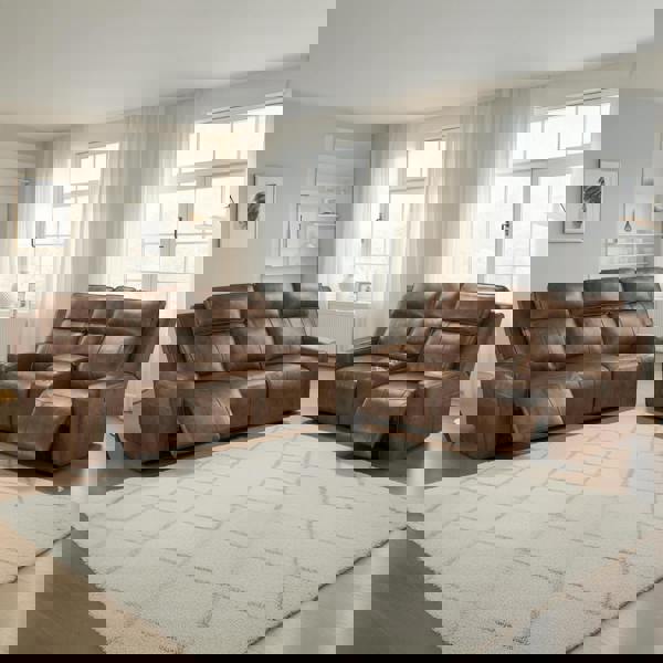 Furnishings For Less Barcino Leather Look Electric Reclining Sofa Suite 3 + 2 USB Charging