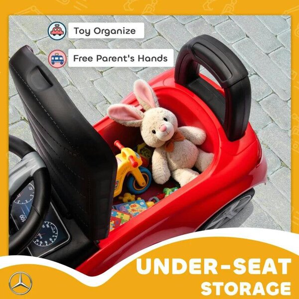 Official Mercedes-Benz Ride On Car, Foot to Floor Sliding Walker with Horn, Engine Sounds and Under-Seat Storage, Red