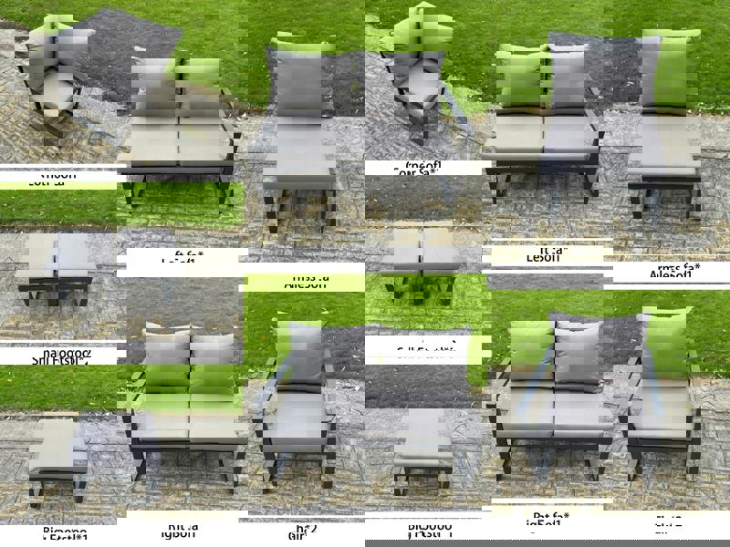 Fimous 11 Seater Aluminium Aluminium Garden Furniture Set with Adjustable Rising Dining Table, Corner Sofa, 3 Footstools, 2 Chairs - Grey