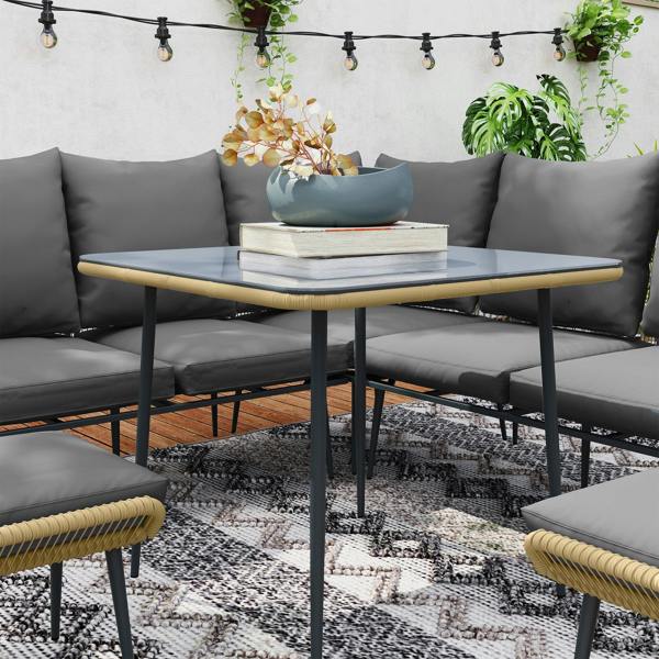 Wyld Haus Nofise Rattan Brown and Grey 7 Seater Garden Sofa Set with Coffee Table and 2 Stools