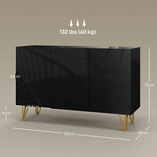 Wyld Haus Fayosa High Gloss Black Sideboard With Golden Hairpin Legs
