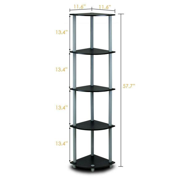 WALPLUS Turn-N-Tube 5 Tier Corner Display Rack Multipurpose Shelving Unit, Black/Grey perfect for organized storage and display