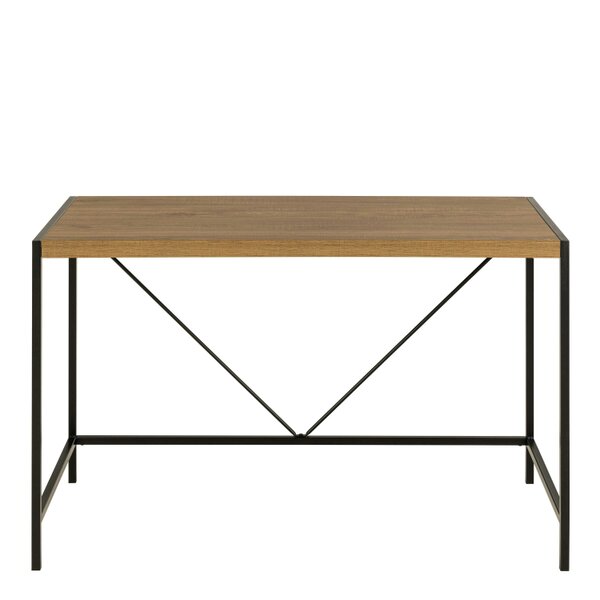 Wyld Haus Barbados Natural Oak Wood Office Desk Black Metal Base