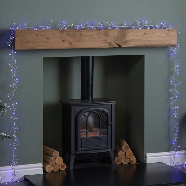 Samuel Alexander 9.3m 720 LED Christmas Cluster String Lights with Timer in Blue, Purple & White on Clear Cable