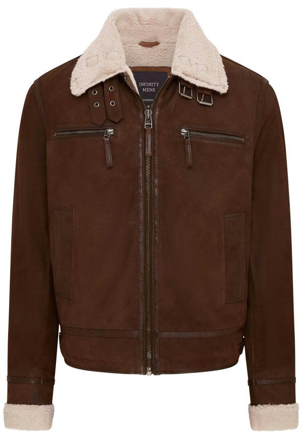 Infinity Leather Mens Real Sheep Suede Bomber Aviator Jacket - Sandnes