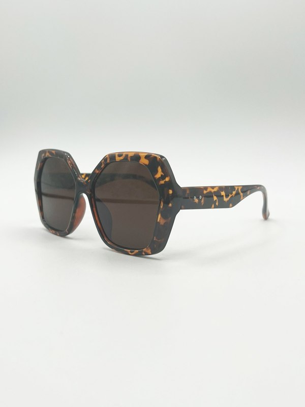 SVNX Oversized Rounded Angular Sunglasses in Tortoiseshell