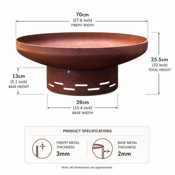 Nicoman Heavy-Duty Pre-Rusted Metal Corten Steel Round Firepit