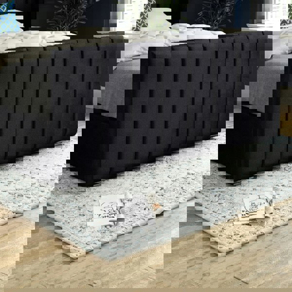 Casa Magna Romano Straight Winged Upholstered Soft Velvet Bed Frame - Black