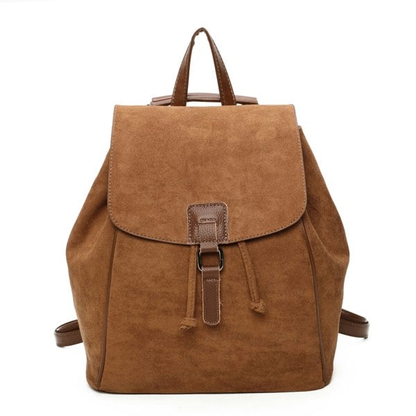 Kitise Trendy Faux Suede Drawsting Spacious Travel Backpack