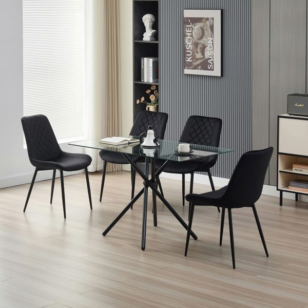 Indoor Living Miami Dining Table with 4 Amelia Velvet Chairs