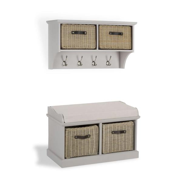 Statement Furniture Tetbury Hanging Shelf and Bench Set with Storage - Small
