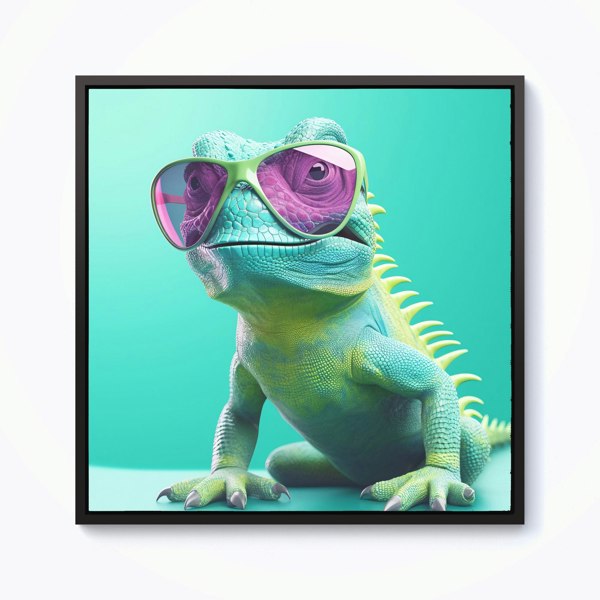 Warren Reed Happy Splash Art Iguana Wearing Glasses Framed Canvas