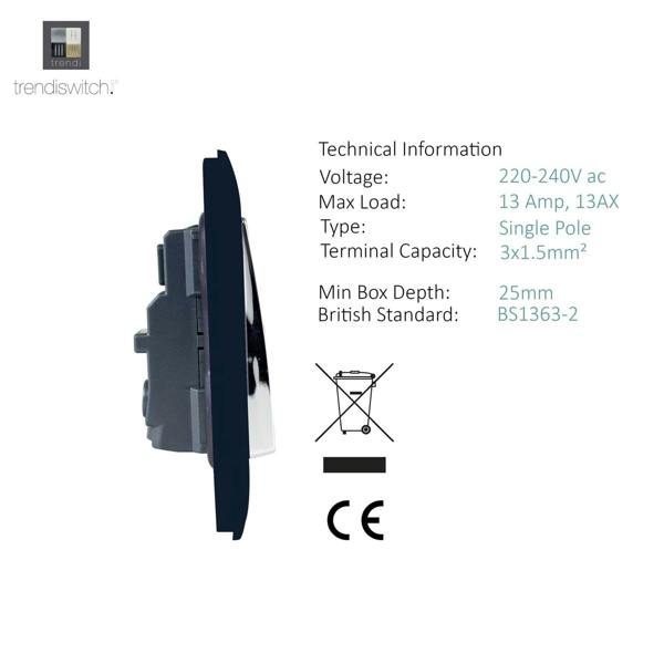 Trendi Switch 1 Gang 13 Amp Switched Plug Socket in Navy Blue
