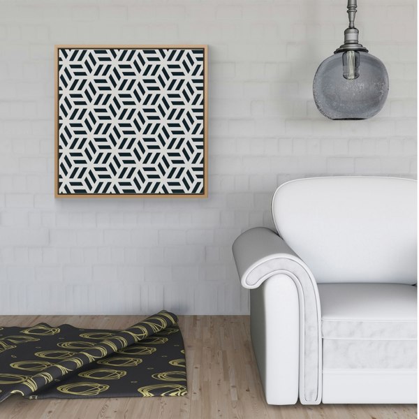 Warren Reed Geometric Monochrome Hexagonal Pattern Framed Canvas