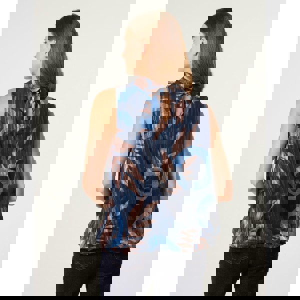 Blue Vanilla Sleeveless Cowl Neck Metallic Print Blouse