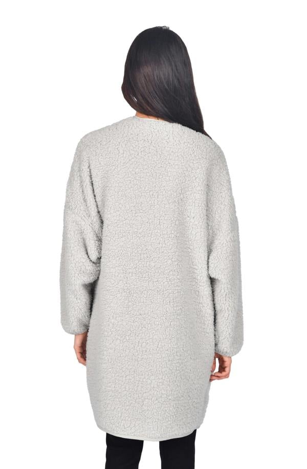 Smart Living Women's Borg Bathrobe with Ribbed Placket - Grey