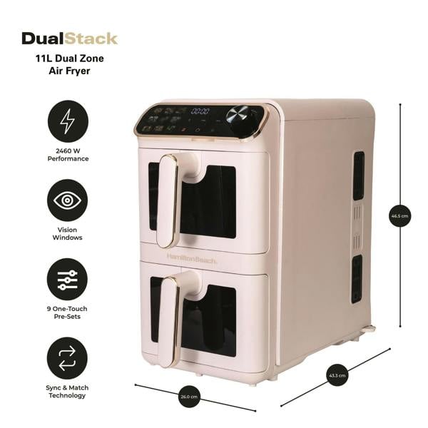 Hamilton Beach DualStack 11L Smart Air Fryer - Stone & Brushed Brass