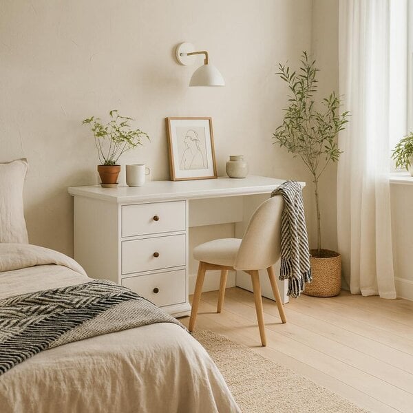 Wyld Haus Osaka Farmhouse White Wooden Desk 3 Drawers