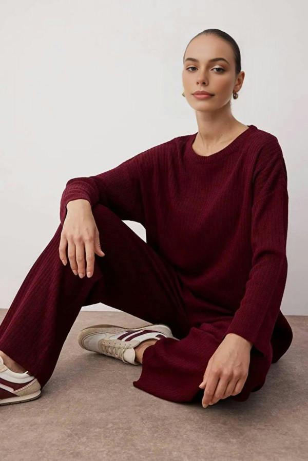 WOVCOR 2-Piece Loose Fit Basic Ribbed Knit Top & Pants Set