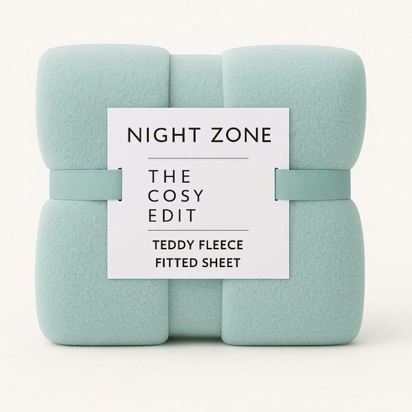 Night Zone Teddy Fleece Fitted Sheet 30cm Deep – Extra Deep Warm Teddy Bear Bedding - Duck Egg