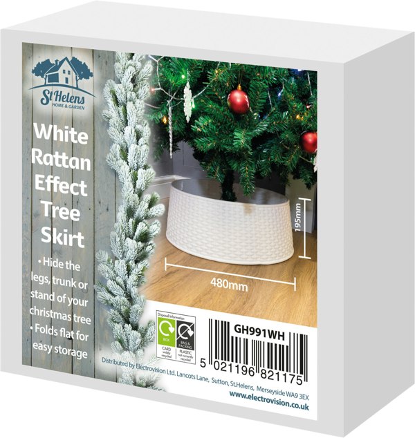 St Helens Christmas Treet Skirt Rattan Style, White