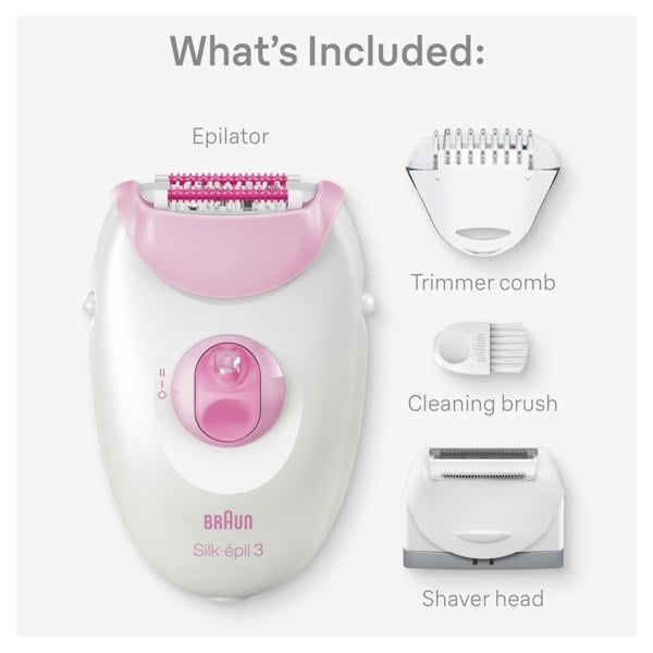 Braun Silk-epil 3, Corded Epilator For Hair Removal, Weeks Of Smooth Skin, 3-031 - Pink