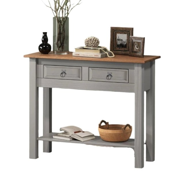 Modcraft Grey Solid Pine Rustic Furniture with 2 Drawers - Mexican Style