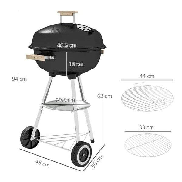 Bobobiy Portable Round Kettle Charcoal Grill BBQ Smoker with Lid Outdoor Heat Control Party Patio Barbecue Garden