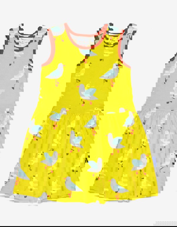 Organic Yellow Seagull Print Summer Dress - Toby Tiger UK Retail