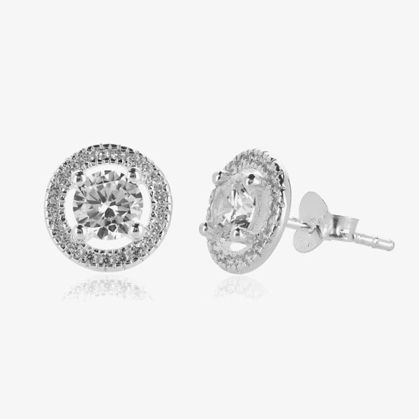 T. H. Baker Silver Round Cubic Zirconia Cluster Earrings E4909C