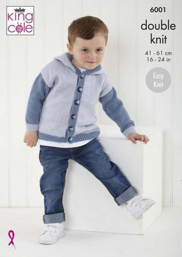 King Cole Comfort DK Knitting Pattern 6001, Cardigans, Hoodies, Headwear for Baby, Kids, 16 - 24 Inches