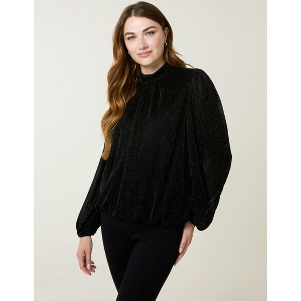 Blue Vanilla Lurex High Neck Puff Ball Top