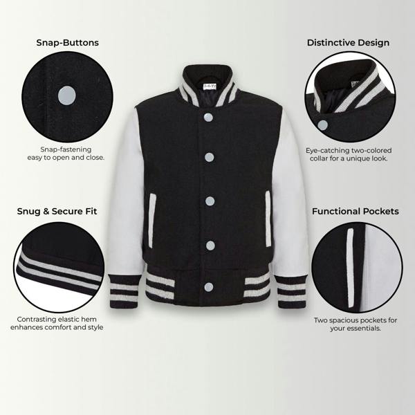 Infinity Leather Kids Wool Varsity Bomber Jacket with Real Leather Sleeves 3-13 yrs